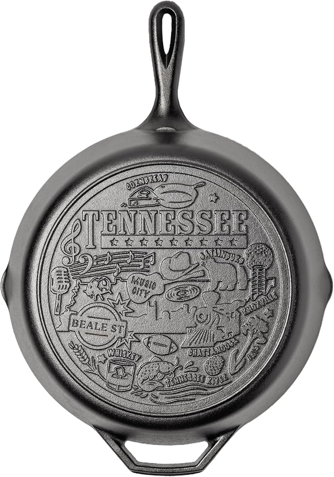 Lodge 12 Inch Cast Iron Skillet – Pre-Seasoned Frying Pan with Teardrop Handle – Oven, Stovetop, Grill & Campfire Use – Made in USA – Non-Toxic, Even-Heating Cookware – Tennessee