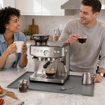 Golener Silicone Coffee Mat - 24" x 16" Coffee Bar Mat for Countertop with Raised Edges, Kitchen Station Pad, Accessories Fit Under Coffee Machine, Waterproof Dish Drying Mat, Heat Resistant, Gray