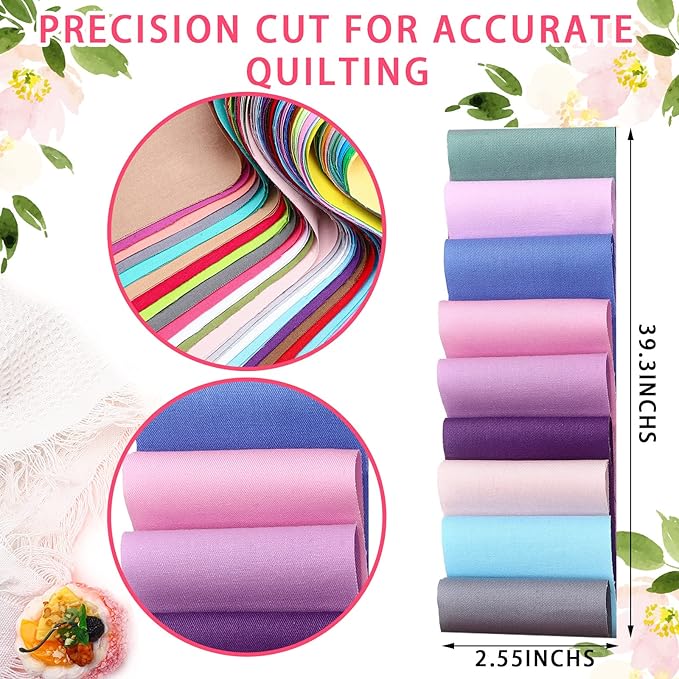 Kingdder 70 Pcs Solid Color Jelly Fabric Quilting Strips, 2.55 Inch Precut Cotton Patchwork Roll Cotton Quilting Fabric Bundle for Quilters and Sewing DIY Crafts