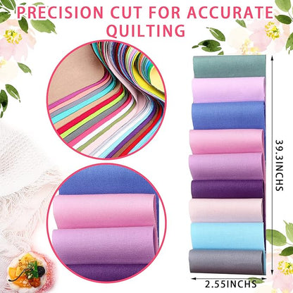Kingdder 70 Pcs Solid Color Jelly Fabric Quilting Strips, 2.55 Inch Precut Cotton Patchwork Roll Cotton Quilting Fabric Bundle for Quilters and Sewing DIY Crafts