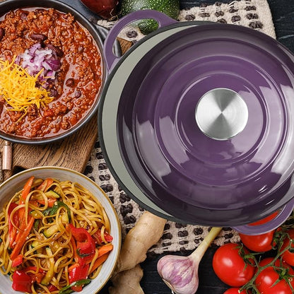 3 Quart Dutch Oven Enameled Cast Iron with Lid - Big Dual Handles - Oven Safe up to 500°F - Classic Round Pot for Versatile Cooking Purple
