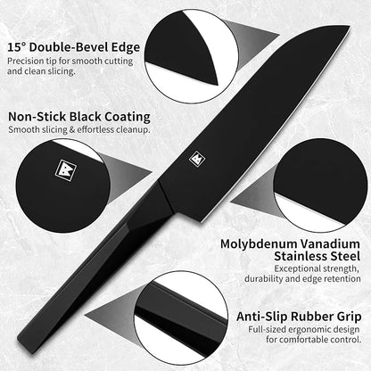 6.7 Inch Santoku Knife, Made in Japan, Matte Black High Carbon Molybdenum Stainless Steel Japanese Chef Knife with NonSlip Handle, Kitchen Knife for Modern Kitchen Gifts