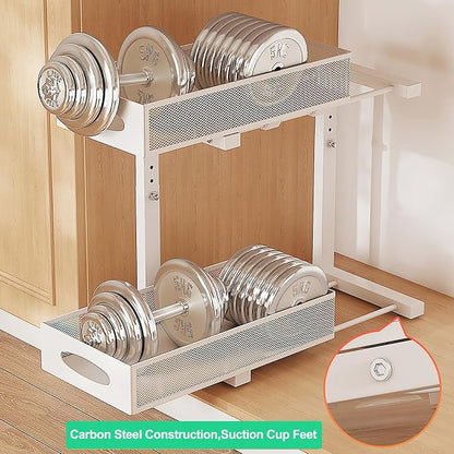 2-Pack Under Sink Organizer, 2-Tier Pull Out Baskets, White | Rustproof carbon steel, 2 tier mesh sliding drawers, Height adjustable to bypass pipes, For kitchen, bathroom, laundry