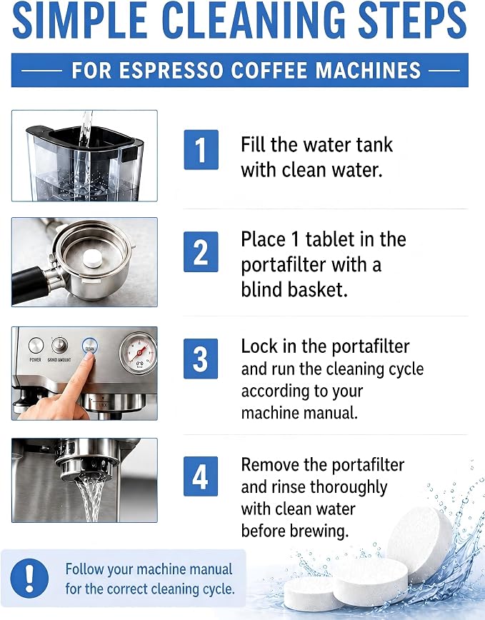 32 Tabs Replacement Espresso Cleaning Tablets for Breville Machines BEC250, Compatible with Breville Barista Express, Gaggia, DeLonghi, Jura & Philips | Removes Coffee Oils, Residue & Buildup