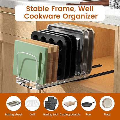 Housolution 2 Pack Baking Tray and Cookie Sheet Organizer, Cutting Board Organizer with 2 Using Methods, Bakeware Muffin Tin Storage Rack with 10 Adjustable Dividers for Cabinet, White