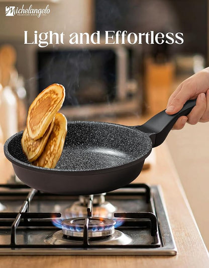 MICHELANGELO Nonstick Frying Pan - 8-Inch Non Stick Small Frying Pan with Silicone Handle | Easy to Clean, All Stovetops Compatible, Durable for Use