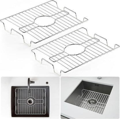 DecorRack Sink Protector for Kitchen Sink, 16" x 13" Metal Dish Drying Rack, Grate with Center Drain, Protects from Stains, Scratches, Dishwasher Safe, Large Size (2 Pack, Chrome)