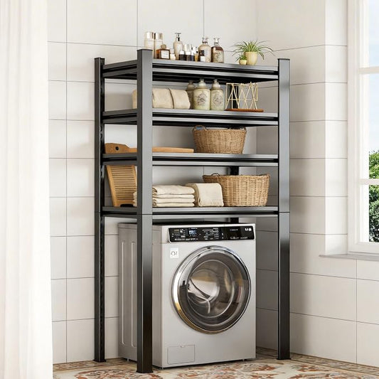 Over The Washer and Dryer Storage Shelf, Height-Adjustable 4-Tier Metal Heavy Duty Over The Washer, Organizer Rack for Washer Dryer, Laundry Room Organizer Rack, Multi-Functional Storage Shelf