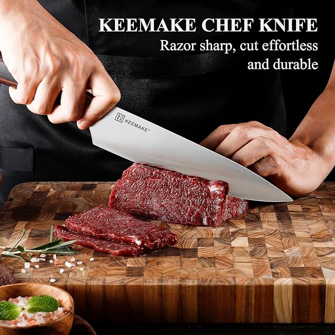 KEEMAKE Chef Knife - 8 Inch High Carbon Stainless Steel Kitchen Knife with Ergonomic Handle, Professional Kitchen Gadgets with Gift Box for Men and Women, Father Day Gifts