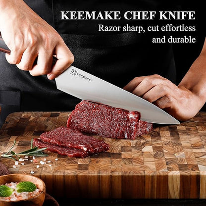 KEEMAKE Chef Knife - 8 Inch High Carbon Stainless Steel Kitchen Knife with Ergonomic Handle, Professional Kitchen Gadgets with Gift Box for Men and Women, Father Day Gifts
