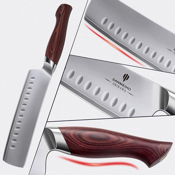 7 Inch Nakiri Knife, Japanese 10Cr15MoV High Carbon Stainless Steel Chopping Chef Knife, Professional Sharp Multipurpose Asian Kitchen Vegetable Cleaver Knife with Ergonomic Pakkawood Handle