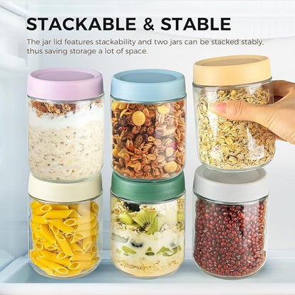 Overnight Oats Containers, 16oz Glass Food Storage Containers with Lids, Meal Prep Mason Jars for Oatmeal, Chia Seed Pudding, Yogurt (Set of 4)