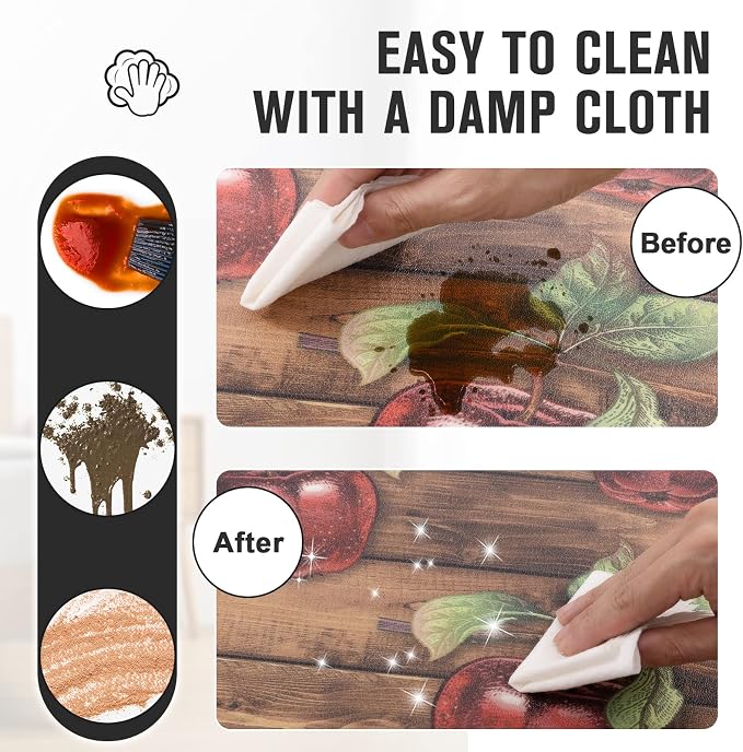 Carvapet Kitchen Floor Mats 2Pcs, Anti Fatigue Rugs and Mats Farmhouse Apples Non-Skid Cushioned Floor Comfort Mat for Kitchen, Doorway, Sink, Laundry, 17"x27"+17"x47"