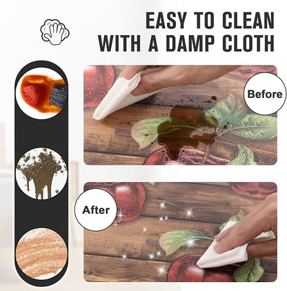 Carvapet Kitchen Floor Mats 2Pcs, Anti Fatigue Rugs and Mats Farmhouse Apples Non-Skid Cushioned Floor Comfort Mat for Kitchen, Doorway, Sink, Laundry, 17"x27"+17"x47"