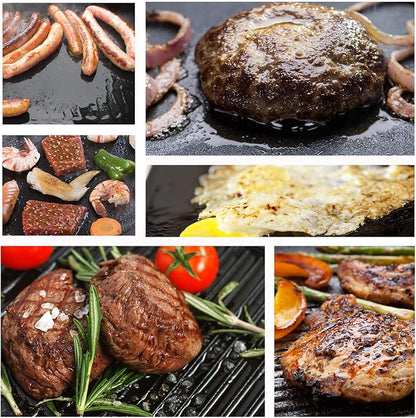 GGC Cast Iron Reversible Grill Griddle，Double Sided Grill Pan Perfect for Gas Grills and Stove Tops, 13 x 8.25 Rectangular Baking Flat and Ribbed Griddle Plate