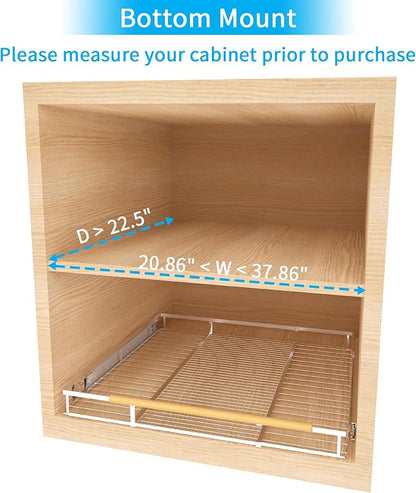 Expandable Pull Out Drawer Cabinet Organizer, Adjustable Width Bottom-Mounted Slide Out Storage Shelves for Cabinets, Required Cabinet Size (W: 20.86"~37.86", D≥22.5"), 1 Pack