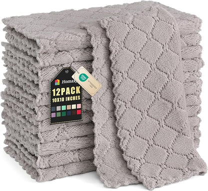 Homaxy 12 Pack Kitchen Dish Cloths (10 x 10 Inches, Grey), Super Soft and Absorbent Coral Velvet Dish Towels, Nonstick Oil Fast Drying Microfiber Cleaning Cloth, No Lint Household Dishcloths