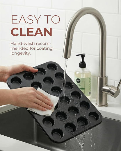 CARTMAN 24-Cup Mini Muffin Pan with 200 Paper Liners, Non-Stick Carbon Steel Mini Muffin Tin for Even Baking, Ideal for Cupcakes, Egg Bites, and Party Treats