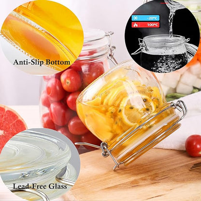 Glass Jars With Airtight Lid 32 Oz (Set Of 3) Wide Mouth Mason Glass Sealed Storage Canisters Leakproof For Coffee Sugar Nuts Spice Refrigerator Pickles & Preserves Tea For Fridge Kitchen Pantry