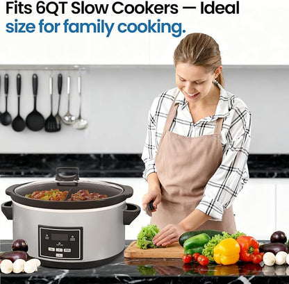 Slow Cooker Silicone Liners, Reusable 2 in 1 Crock Pot Divider Insert for 6QT Oval Crock Pots, Cooking Accessories Bpa Free, Dishwasher Safe