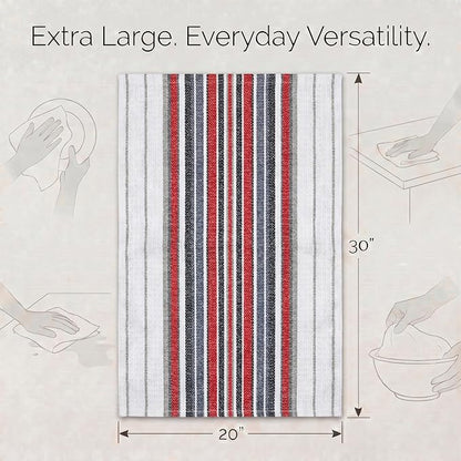Urban Villa Kitchen Towels, Premium Quality, Cotton Dish Towels,Mitered Corners,Ultra Soft (Size: 20X30 in), White Waffle Stripes, Highly Absorbent Bar Towels & Tea Towels - (Set of 6)