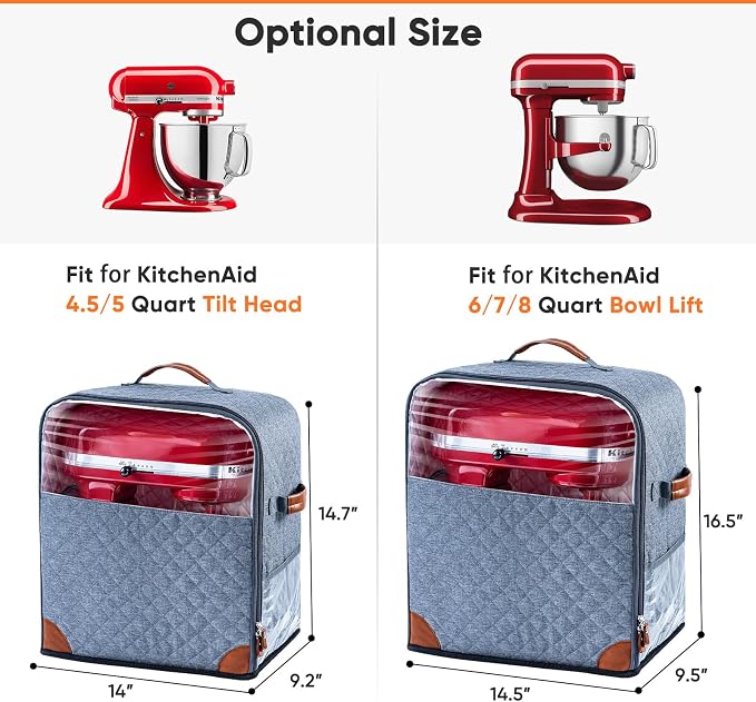 BAGSPRITE Stand Mixer Cover with Appliance Sliders Base Compatible with KitchenAid Mixer-Storage Bag for 4.5/5 Quart with Pockets for Kitchen Aid Accessories and Attachments
