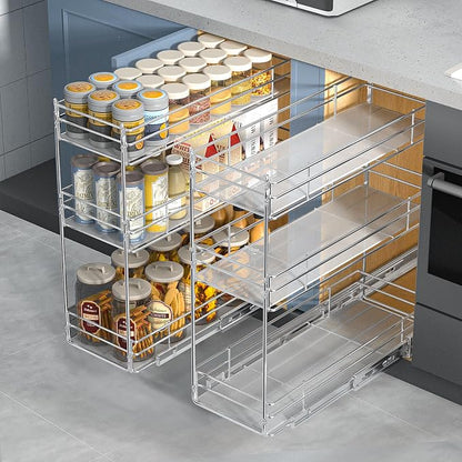ROOMTEC Pull Out Spice Rack for Narrow Cabinet (6" W X 20½" D),3 Tier Heavy Duty Sliding Spice Cabinet Organization Shelf Racks, Pull Out Shelves Under Cabinet Storage for Kitchen