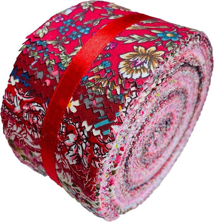 40 Strip Jelly Roll Fabric Strips for Sewing, 100% Cotton for Quilting Crafting, Precut Bundles2.5 x 44" Red Printed Fabric