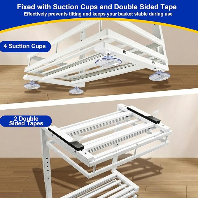 Under Sink Organizer, Dual-Rail Ball-Bearing, Under Kitchen Sink Organizer, 6-Level Adjustable, Under Cabinet Organizer, No-Drill Adhesive/Suction, Under Sink Storage (White, Double Layer - 1 Pack)