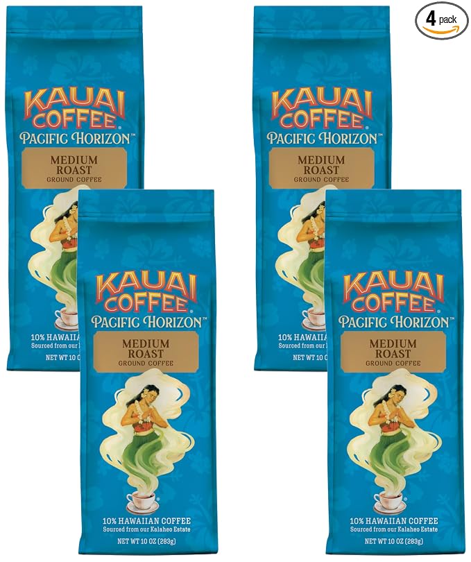 Kauai Hawaiian Ground Coffee, Koloa Estate Medium Roast - Gourmet Arabica From Hawaii's Largest Coffee Grower, Bold, Rich Blend, 10 Ounce (Pack of 4)
