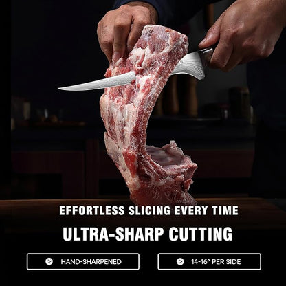 PAUDIN Fillet Knife 7 Inch, Super Sharp Boning Knife, High Carbon German Steel, Professional Fish Knives for Meat Cutting, Ergonomic Pakkawood Handle and Sheath, Gift Box