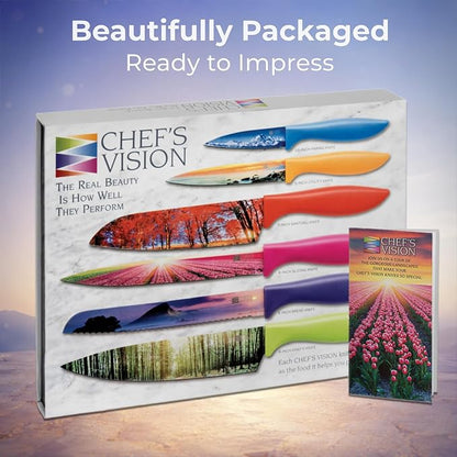 CHEF'S VISION Landscape Kitchen Knife Set – 6-Piece Stainless Steel Knives with Non-Stick Coating, Dishwasher Safe, Nature Design, Unique Gift for Nature Lovers