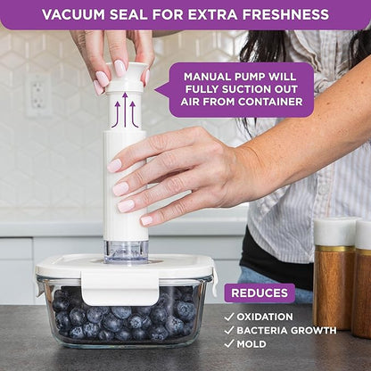 HOLDN’ STORAGE Vacuum Food Storage Containers, Set of 6 Glass Containers & Manual Pump - Keep Food Fresh Longer, BPA-Free Glass, Leak-Proof, Ideal for Meal Prep, Marinating