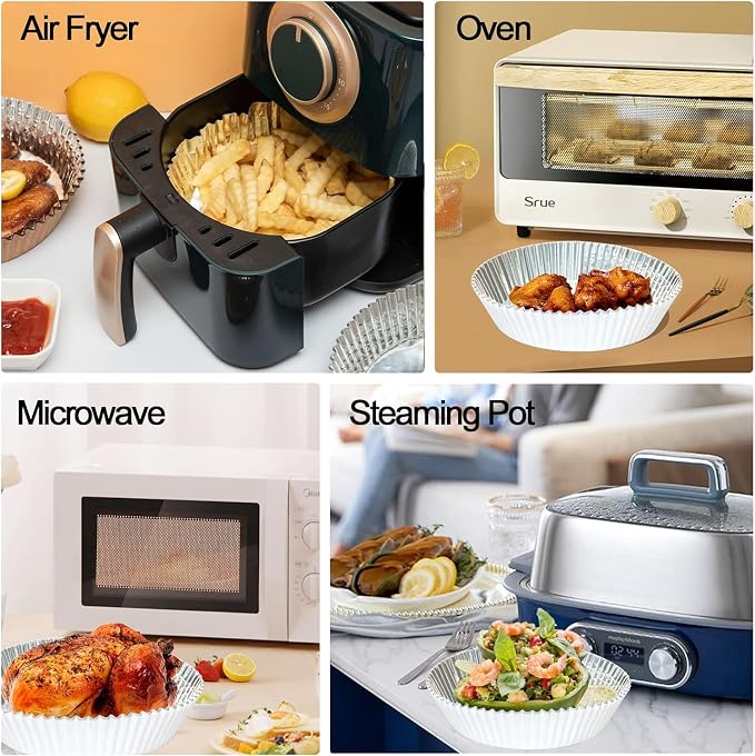 100 PCS Aluminum Foil Air Fryer Liners, Non-stick Air Fryer Disposable Paper Liner, Oil-proof Water-proof Sheets, Food Grade Aluminum Foil for Baking, Frying, Grilling, Roasting Microwave