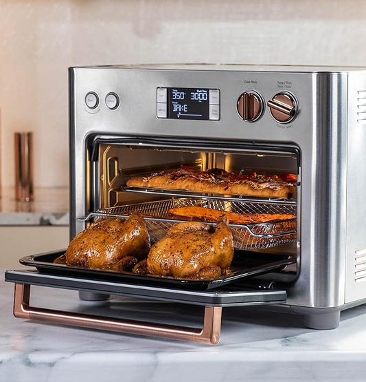Café Couture Oven with 14 essential cooking modes, including Air Fry, CrispFinish, Bake, Broil, Roast, Toast, Pizza, WiFi & Smart Connected, Voice Control, Countertop Small Appliances, Steel Silver