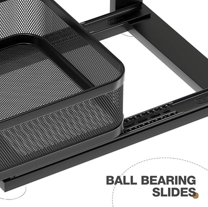 2 Pack Under Sink Organizer With Next-Gen Ball-Bearing Slides,2-Tier Precision Mesh Pull Out Cabinet Shelf Storage for Bathroom&Kitchen,Slide Out Drawers Height Adjustable,Rust-resistant