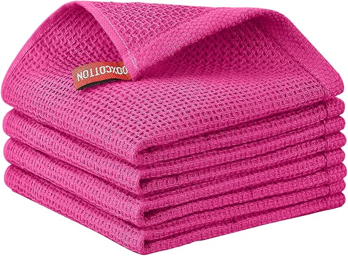 Niallant 4 Pack Pink Cotton Waffle Weave Kitchen Dish Cloths, Soft Absorbent Dish Rags, Quick Drying Cleaning Rags - 12x12 in