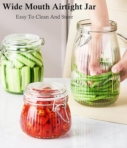 Glass Jars With Airtight Lid 16 Oz-2 Set Thicken Sealed Food Storage Canister With Airtight Lid Leakproof Wide Mouth Kitchen Storage Jar For Coffee Beans Nuts Baking Goods Tea Spice Cereal Fruits