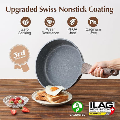 SENSARTE Nonstick Cookware Set 13-Piece, Non Stick Pots and Pans Set with Swiss Granite Coating, Healthy Kitchen Cooking Set, Stay-Cool Handles, Induction Compatible, PFOA/PFOS Free
