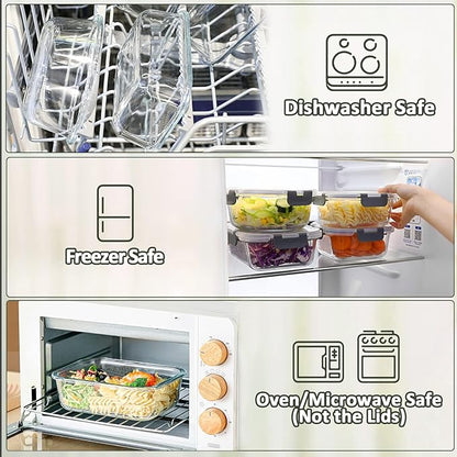 M MCIRCO [5-Packs, 30 Oz] Glass Meal Prep Containers with Snap Locking Lids Glass Food Containers,Airtight Lunch Container,Microwave, Oven, Freezer and Dishwasher