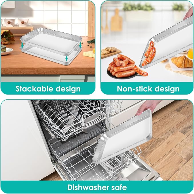 Baking Sheet with Rack Set (2 Pans + 2 Racks), Stainless Steel Cookie Sheets,Cookie Pan with Cooling Rack, Nonstick Baking Pan,Easy Clean,Heavy Duty,Oven & Dishwasher Safe, 16 x 12 x 1 Inches