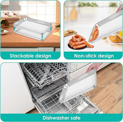 Baking Sheet with Rack Set (2 Pans + 2 Racks), Stainless Steel Cookie Sheets,Cookie Pan with Cooling Rack, Nonstick Baking Pan,Easy Clean,Heavy Duty,Oven & Dishwasher Safe, 16 x 12 x 1 Inches