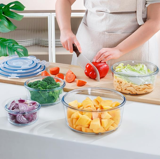 NUTRIUPS 95/54/30/15oz Round Large Glass Food Storage Containers with Airtight Lids, Meal Prep Containers, Ideal for Baking and Storing Casseroles, Lasagnas, Vegetables, Fruits,4-Piece Set