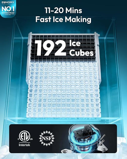 EUHOMY Commercial Ice Maker Machine 500Lbs/24H, SECOP Compressor&ETL Approval, Industrial Ice Machine, 250Lbs Storage, Ice Ready in 8-15 min, Stainless Steel Ice Maker for Bar/Cafe/Restaurant/Business