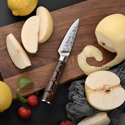 Kitory Paring Knife 3.5 Inch Kitchen Peeling Knife HC German Stainless Steel Hammered Ultra Sharp Blade Bamboo Shape Handle for Home Restaurant Gift