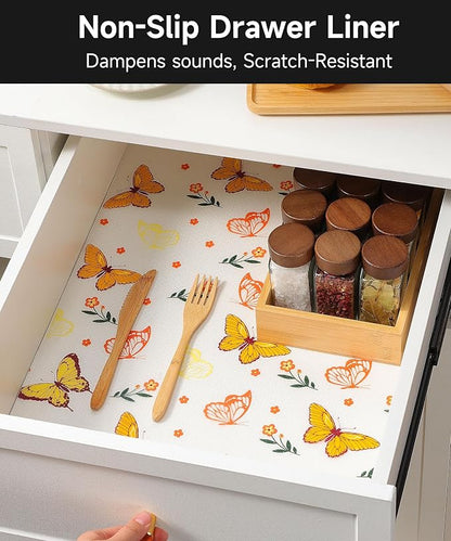Cooyes Reusable Non-Adhesive Drawer and Shelf Liner for Kitchen Cabinets-Waterproof Shelf Paper, Easy to Cut and Install - Suitable for Dresser, Pantry, Cupboard(Colorful Butterfly, 17.7" W x 197" L)