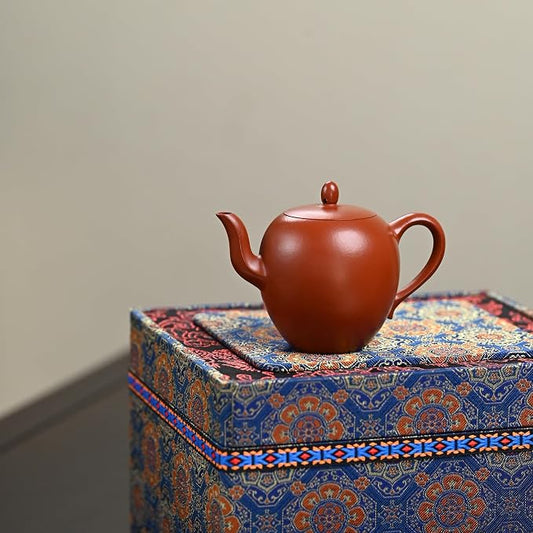 Handmade Yixing Zisha Teapot Beauty Shoulder Shape, 130cc Premium Wrinkled Zhuni Clay Gongfu Tea Pot with 7-Hole Water Outlet& Gift Box, by Master Artisan