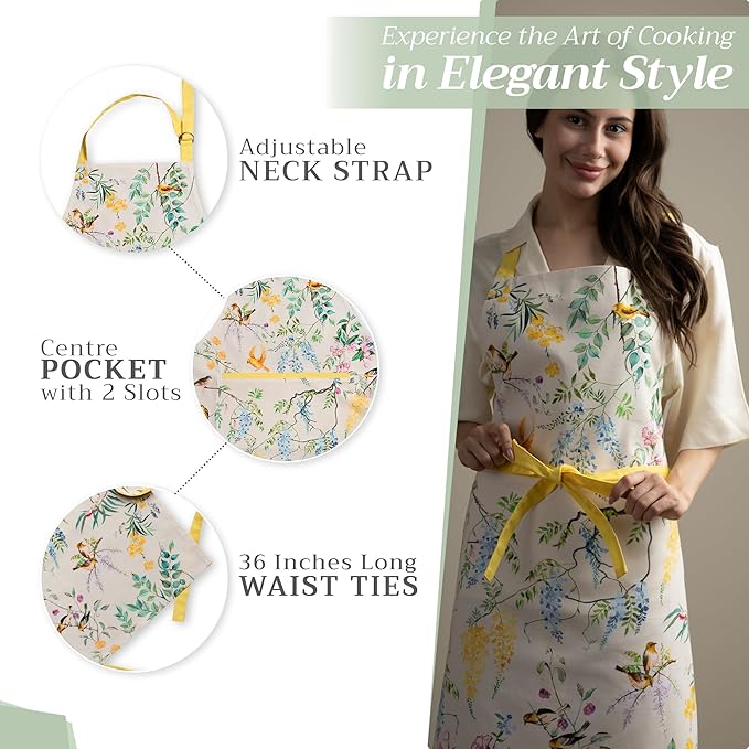 Maison d' Hermine 100% Cotton Apron for women with Pocket Kitchen Chef Apron for Men Cooking Spring Summer
