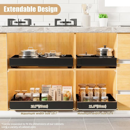 Pull Out Cabinet Organizer, Width Expandable (11.7"-19.7") Heavy Duty Slide Out Drawers Fixed with Adhesive Nano Film for Pots, Roll Out Shelf Storage For Kitchen,Pantry,Garage,Bathroom Storage