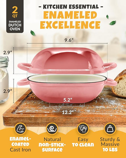 CRUSTLOVE Loaf Pan for Bread Baking - incl. Sourdough Bread-Baking Supplies like Banneton Bread-Proofing Basket - 2QT Enameled Oval Cast Iron Dutch Oven, Bread-Oven, Sour Dough Bread-Banking-Pan Tools